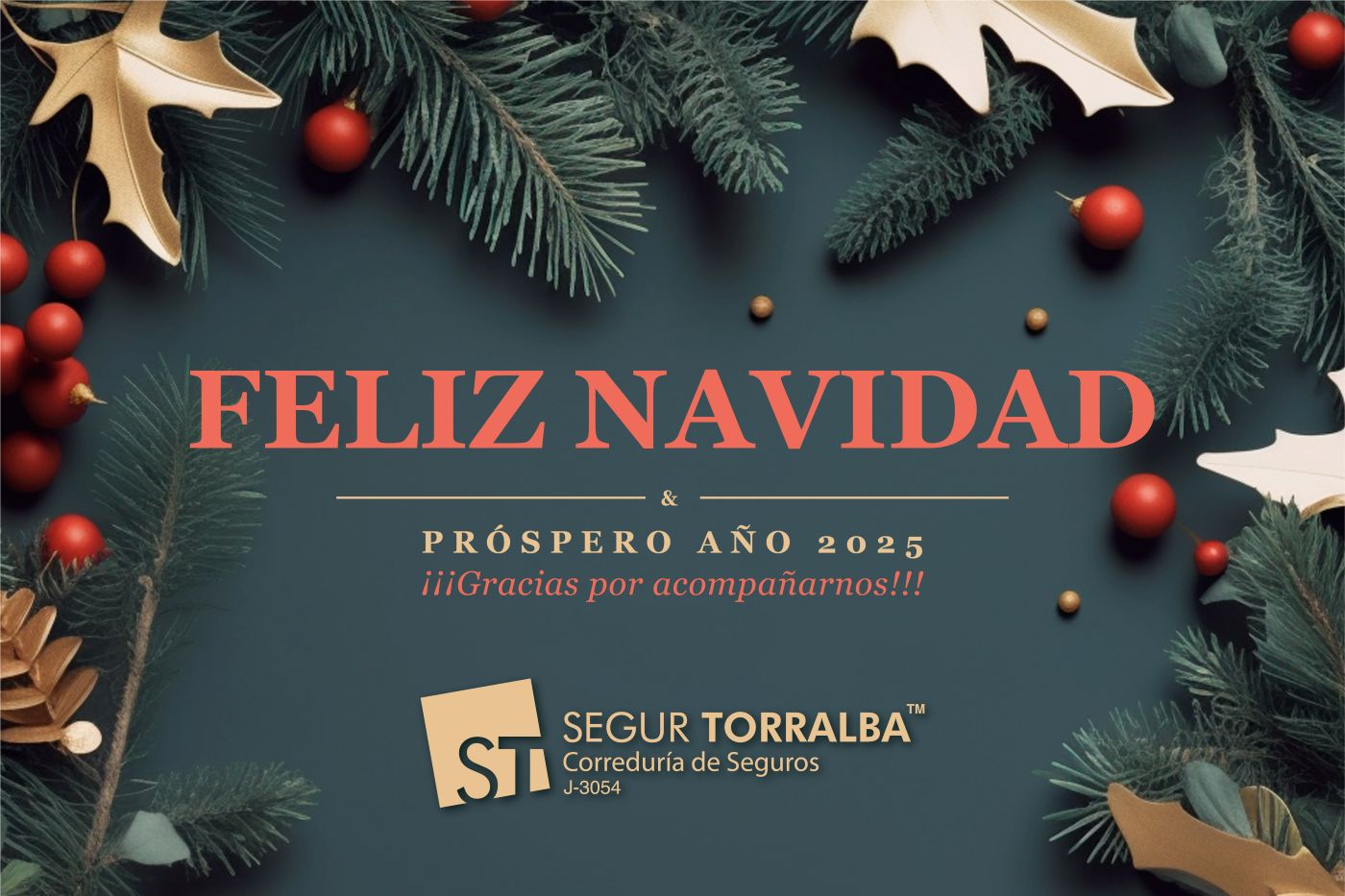 Felicitación de Navidad de Segur Torralba. Segur Torralba te desea una feliz Navidad y próspero año 2025.